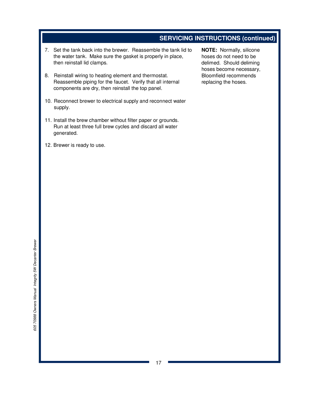 Bloomfield 8752 owner manual Servicing Instructions 