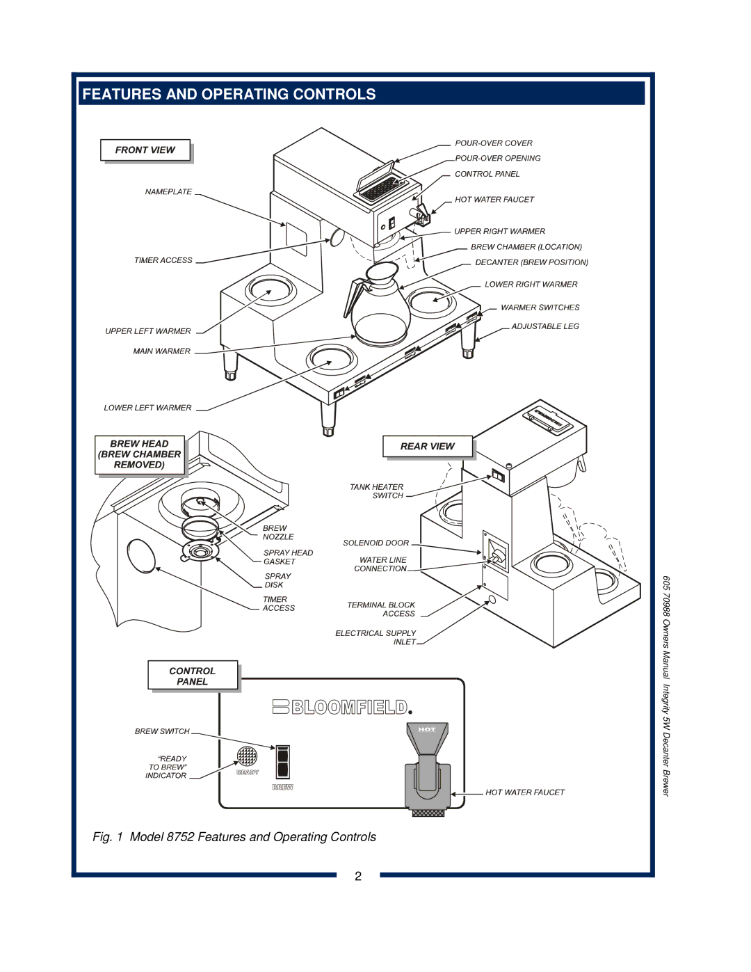 Bloomfield 8752 owner manual Features and Operating Controls 