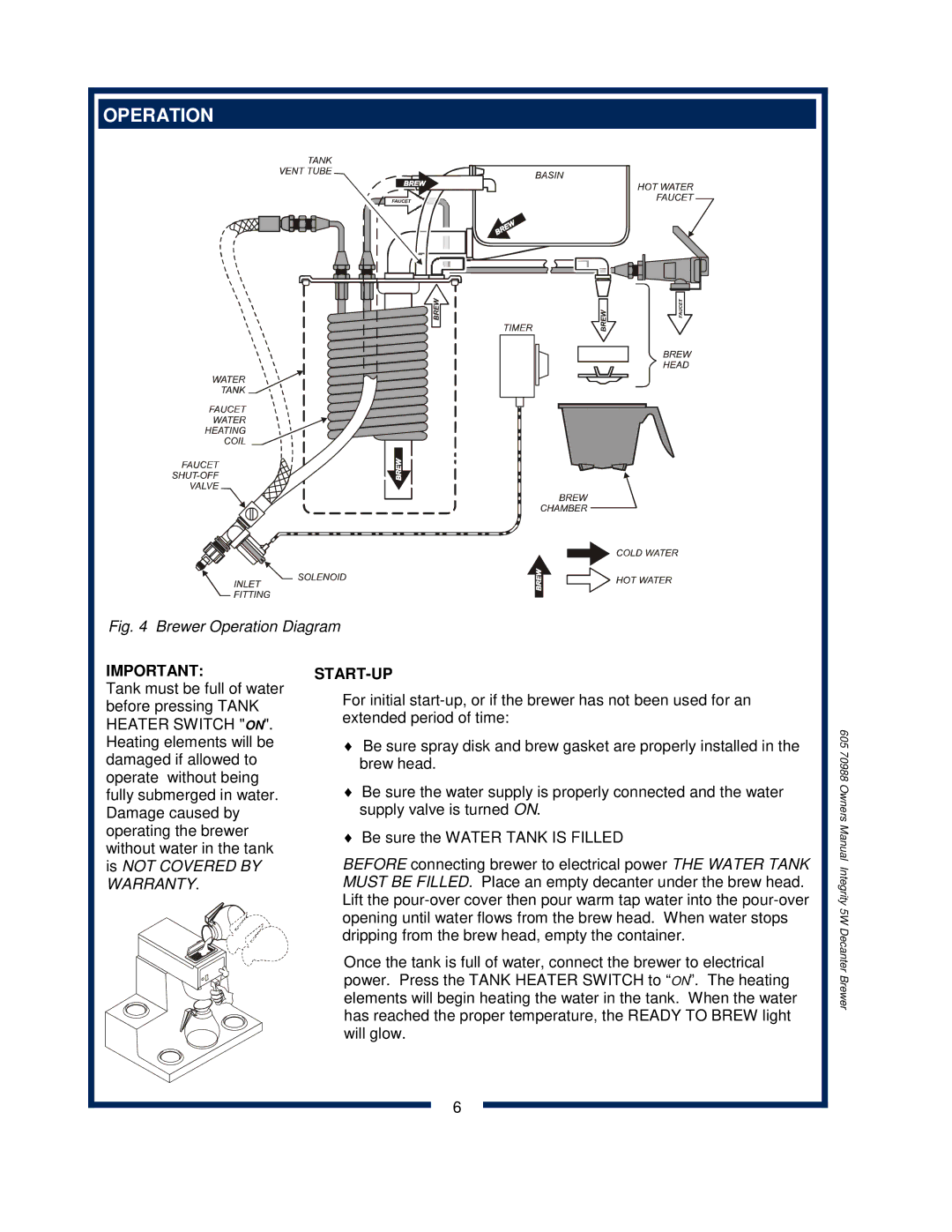 Bloomfield 8752 owner manual Operation, Start-Up 