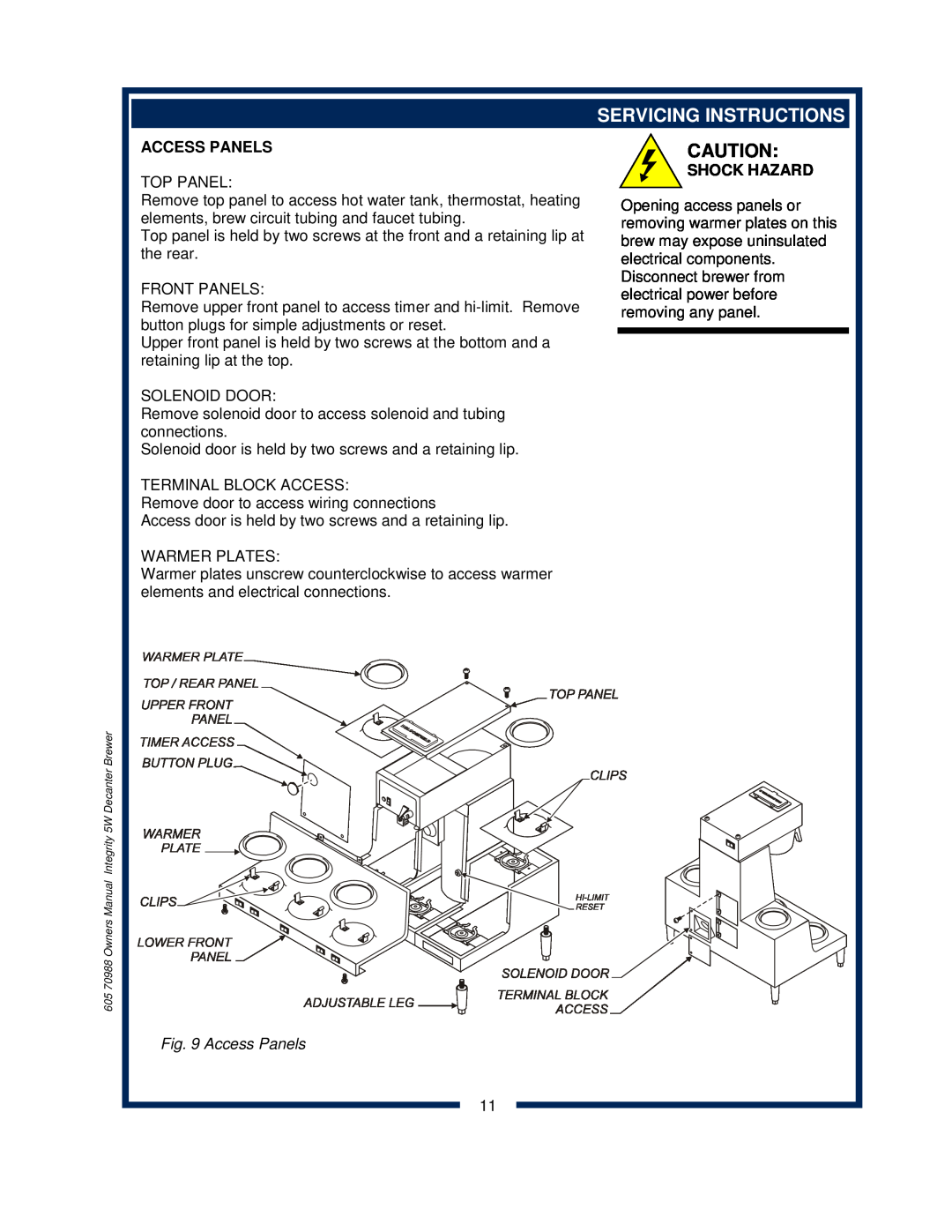 Bloomfield 8752 owner manual Servicing Instructions, Access Panels, Shock Hazard 