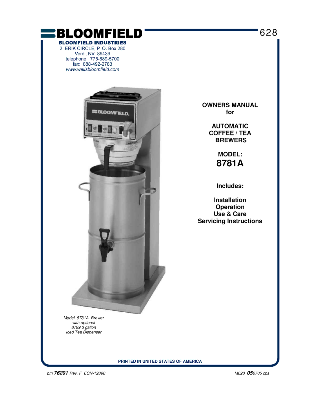 Bloomfield 8781A owner manual 628 