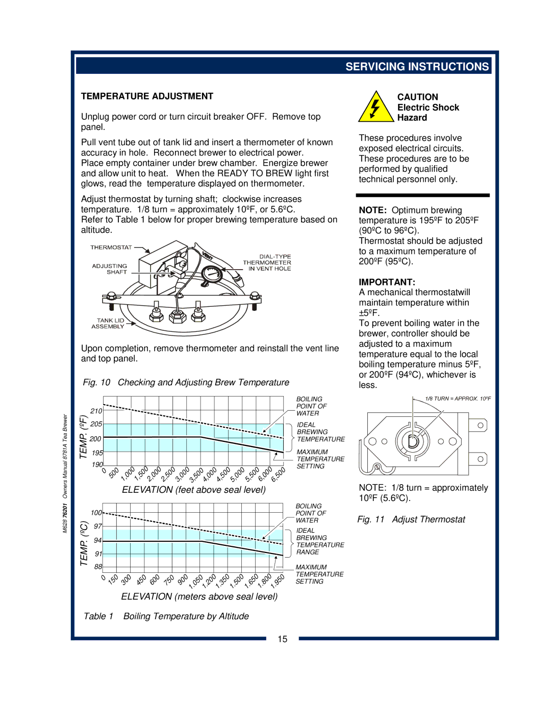 Bloomfield 8781A owner manual Elevation feet above seal level, Temperature Adjustment 