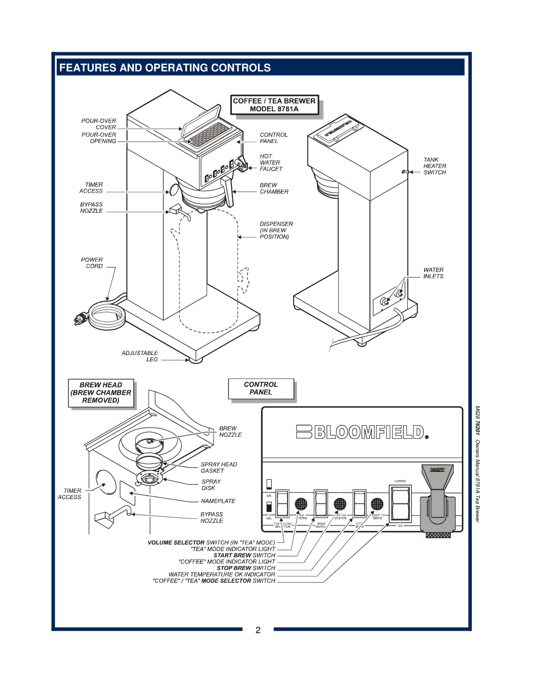 Bloomfield 8781A owner manual Features and Operating Controls 