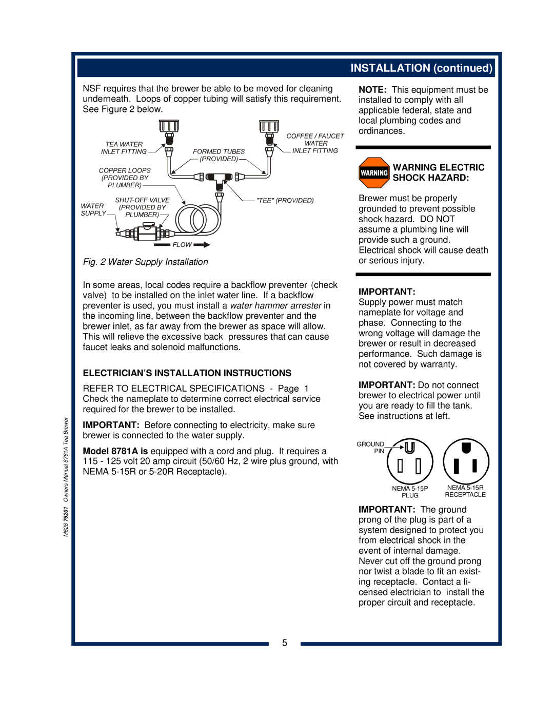 Bloomfield 8781A owner manual ELECTRICIAN’S Installation Instructions 