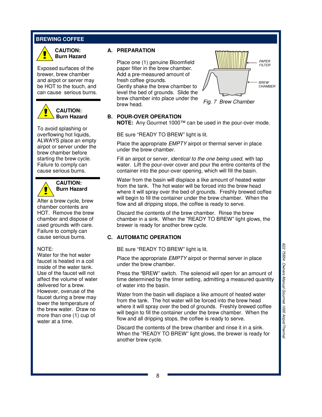 Bloomfield 8786, 8785, 8783, 8778, 8780, 8788, 8782 owner manual Brewing Coffee, Preparation, POUR-OVER Operation 