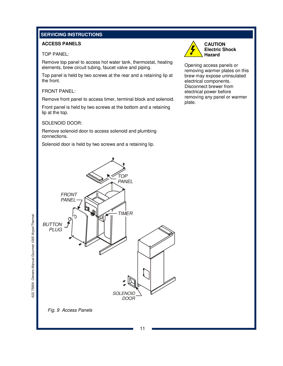 Bloomfield 8782, 8785, 8783, 8778, 8786, 8780, 8788 owner manual Servicing Instructions, Access Panels 