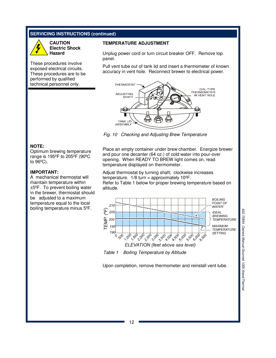 Bloomfield 8785, 8783, 8778, 8786, 8780, 8788, 8782 owner manual Servicing Instructions, Temperature Adjustment 