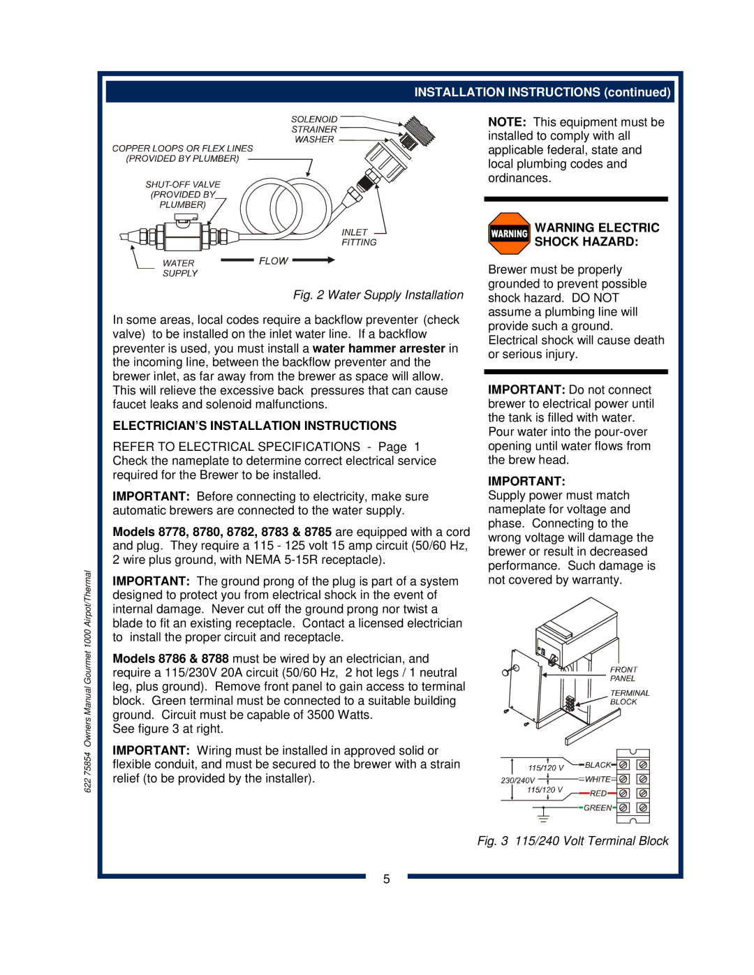 Bloomfield 8785, 8783, 8778, 8786, 8780, 8788, 8782 owner manual ELECTRICIAN’S Installation Instructions, Shock Hazard 