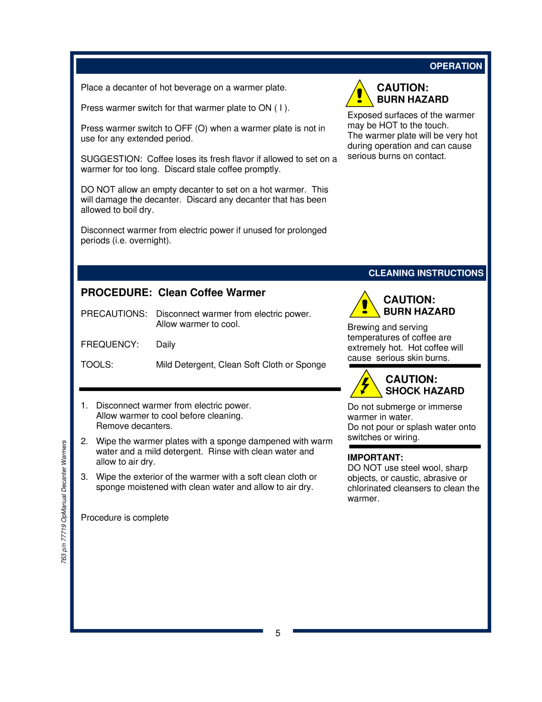 Bloomfield 8851, 8872, 8871, 8852, 8708 operation manual Operation, Cleaning Instructions 