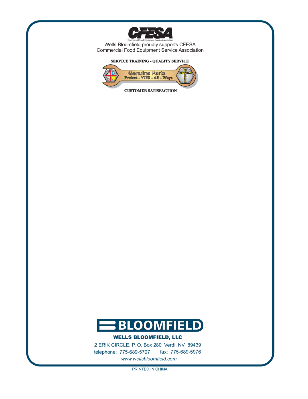 Bloomfield 8852, 8872, 8871, 8851, 8708 operation manual Genuine Parts 