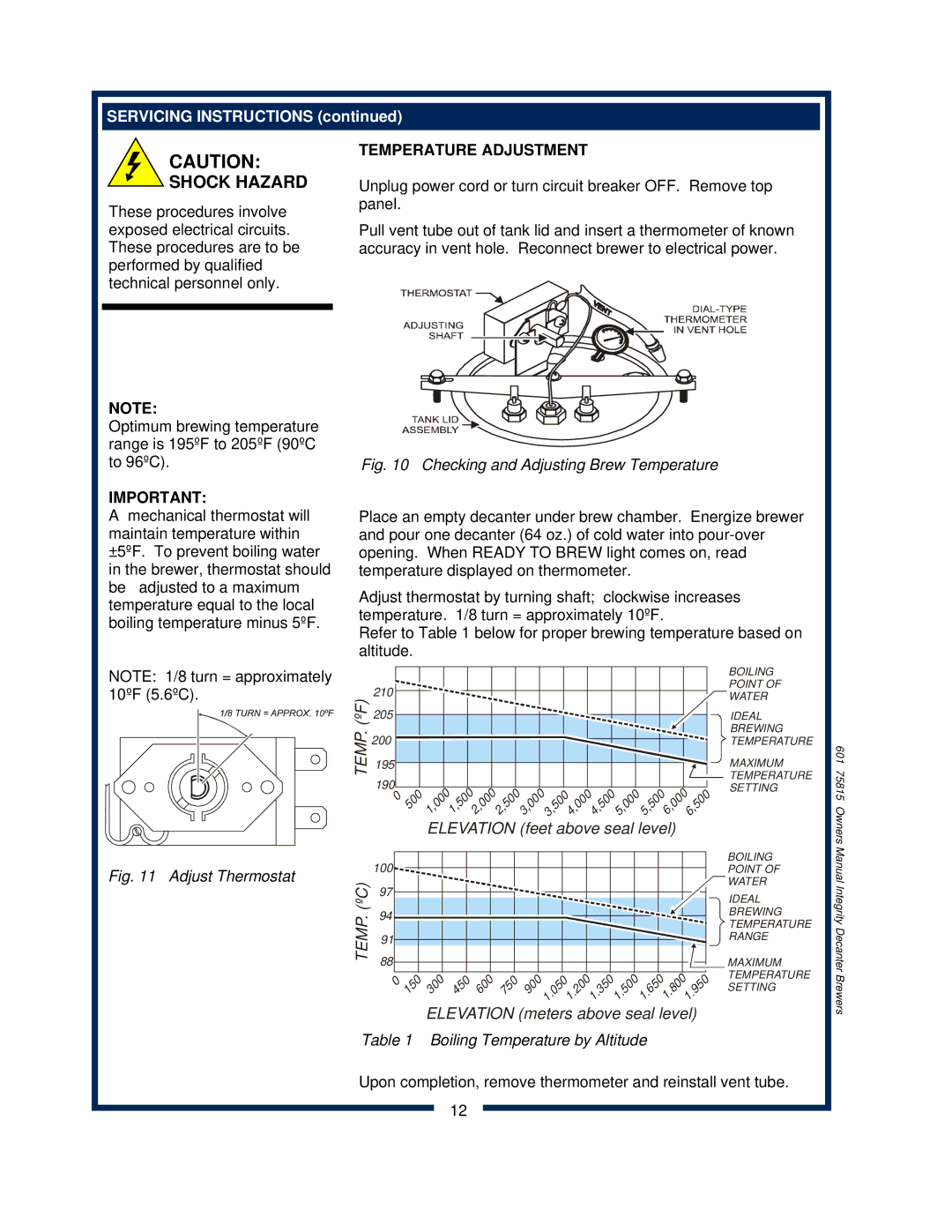 Bloomfield 9012, 9010, 9016 owner manual Temperature Adjustment 