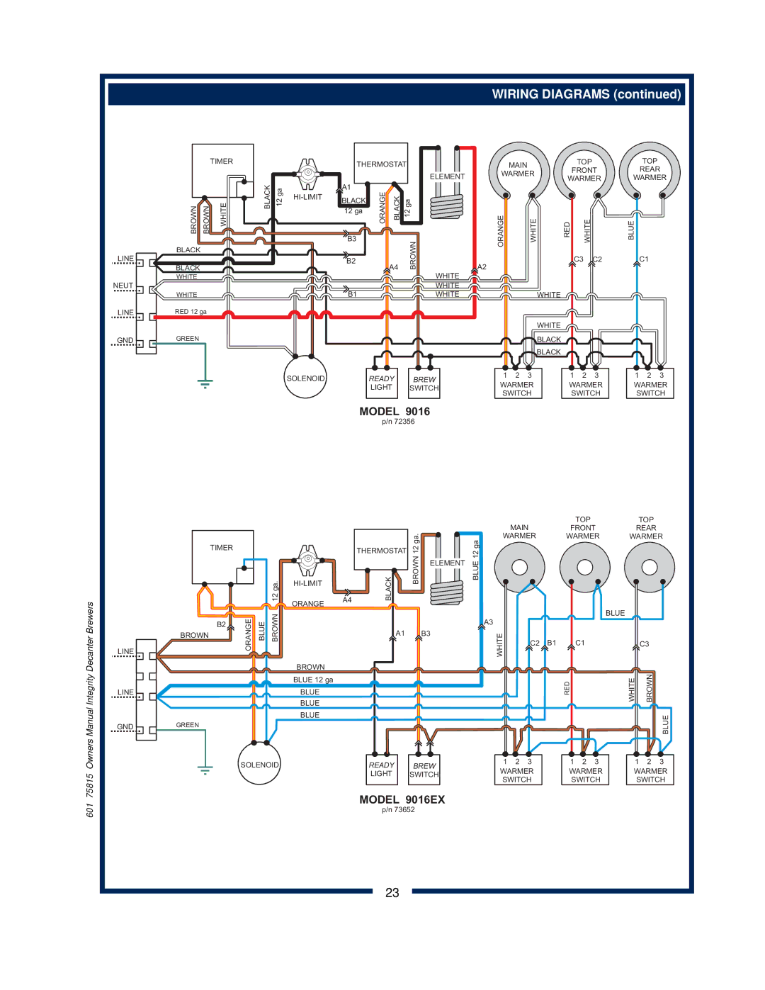 Bloomfield 9016, 9010, 9012 owner manual Wiring Diagrams 