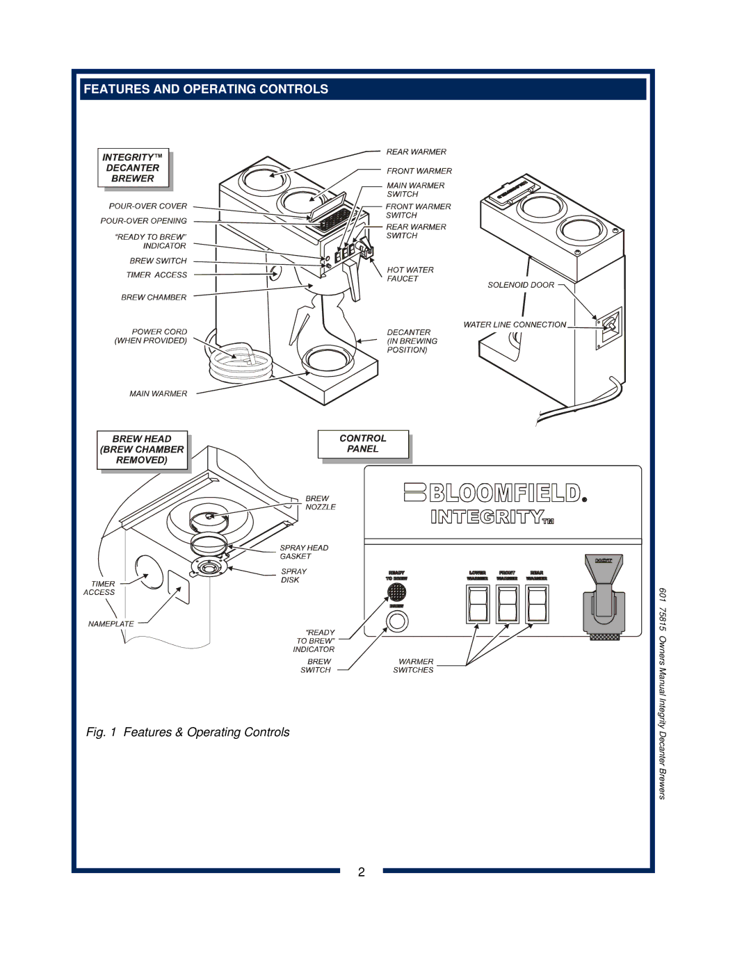 Bloomfield 9016, 9010, 9012 owner manual Features and Operating Controls, Features & Operating Controls 