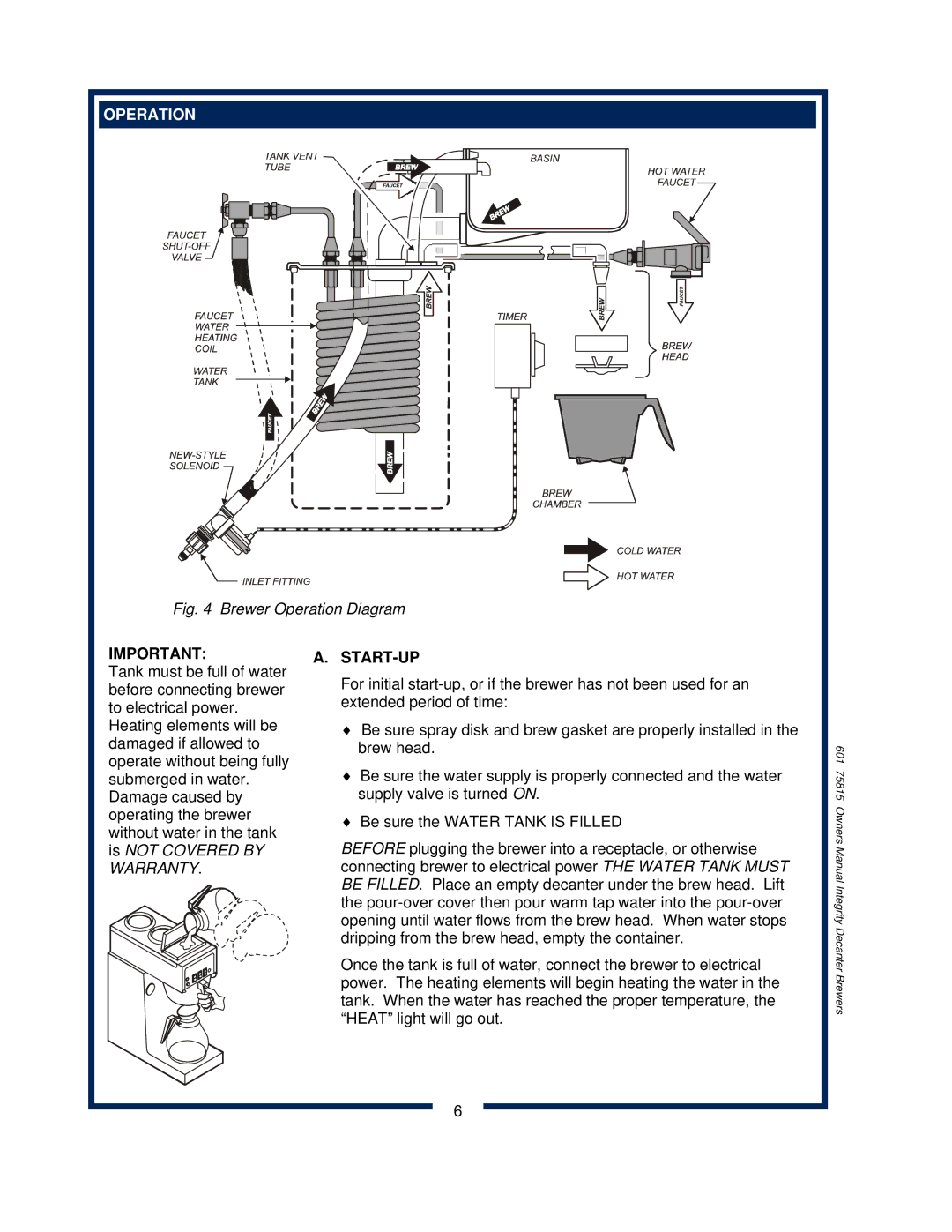 Bloomfield 9012, 9010, 9016 owner manual Operation, Start-Up 