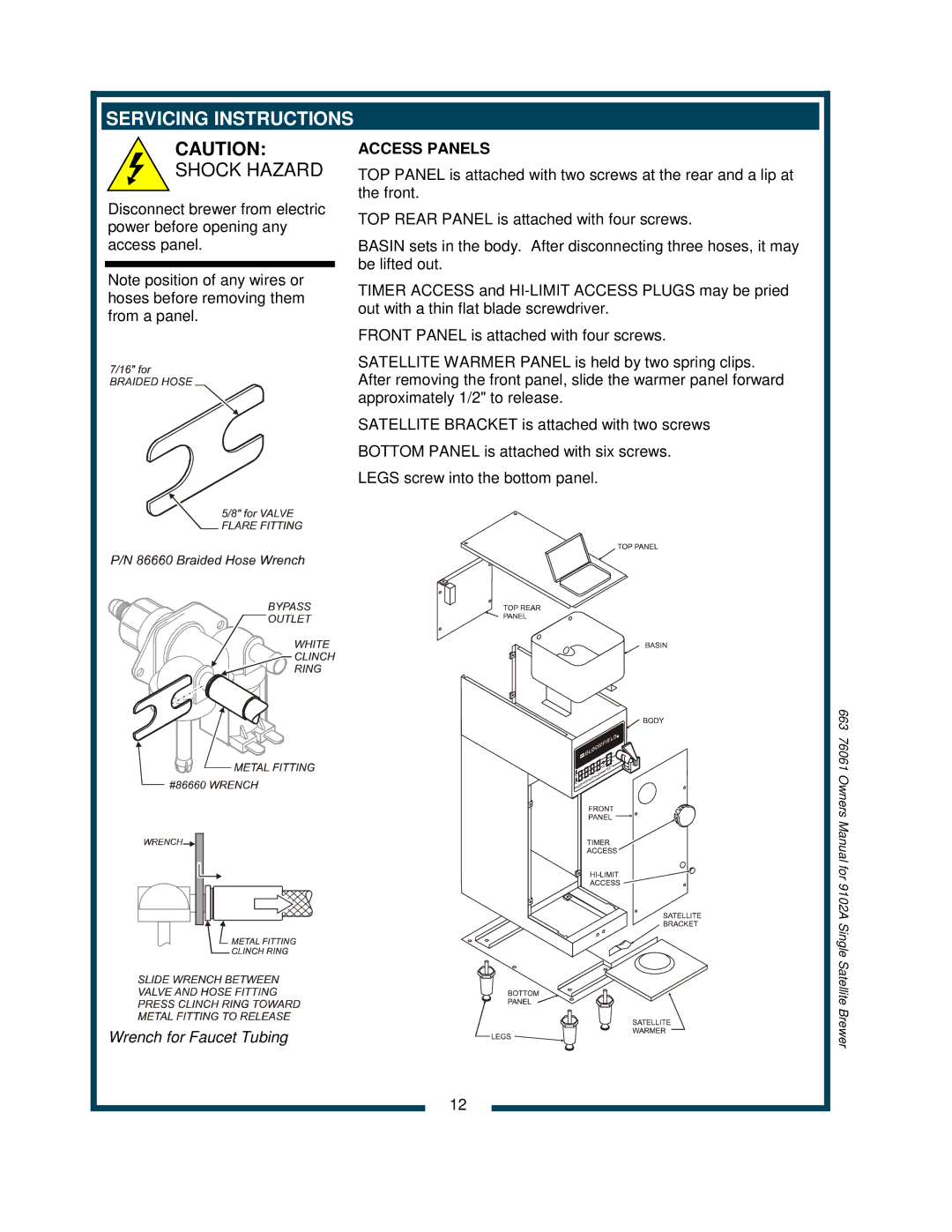 Bloomfield 9102A, 9104A owner manual Servicing Instructions, Access Panels 