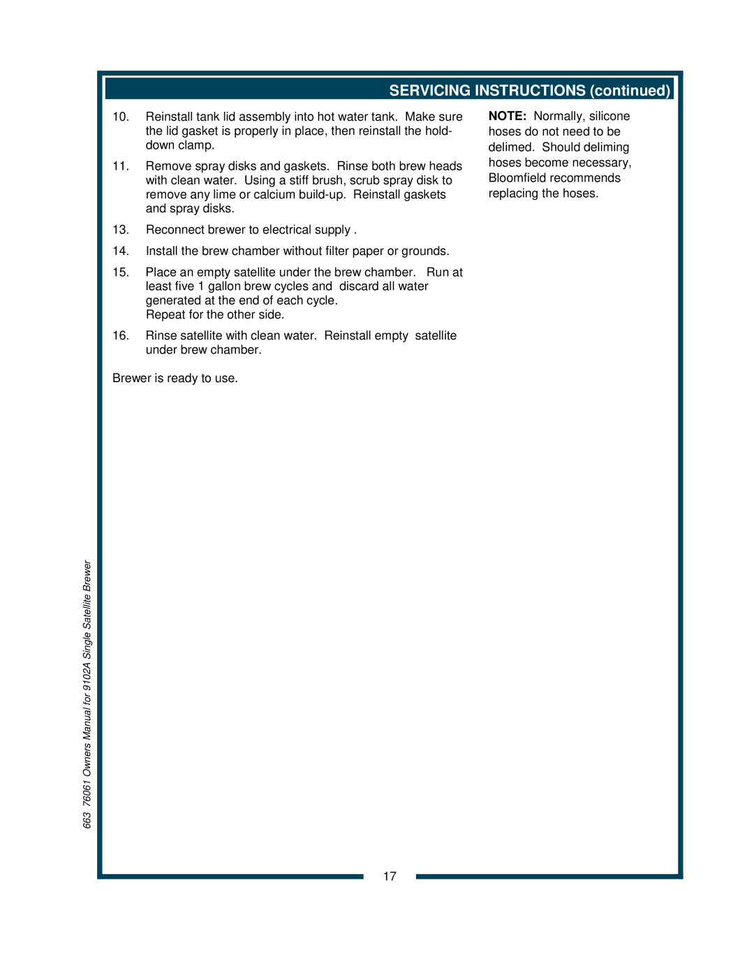 Bloomfield 9104A, 9102A owner manual Servicing Instructions 