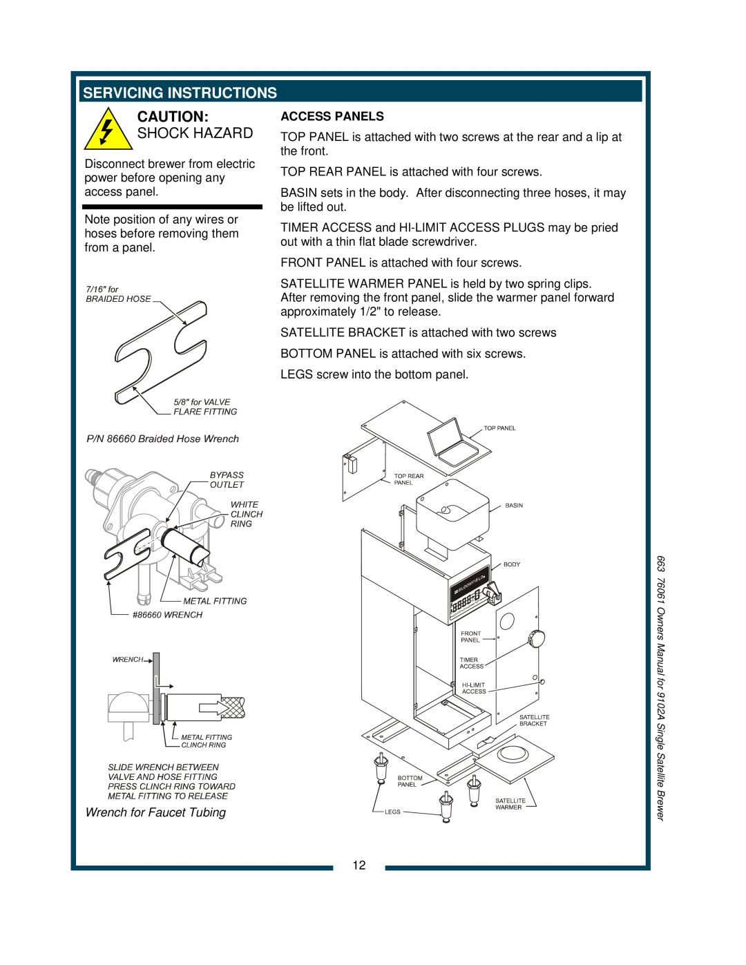 Bloomfield 9102A, 9104A owner manual Servicing Instructions, Shock Hazard, Access Panels 