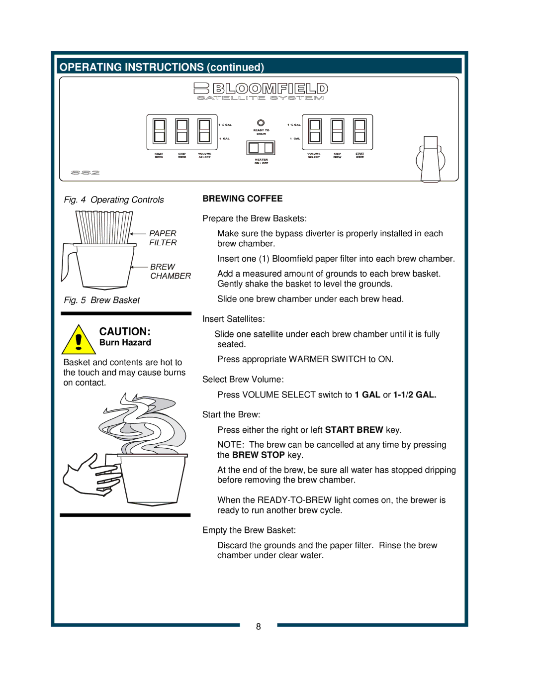 Bloomfield 9220 9221 owner manual Operating Instructions, Brewing Coffee 