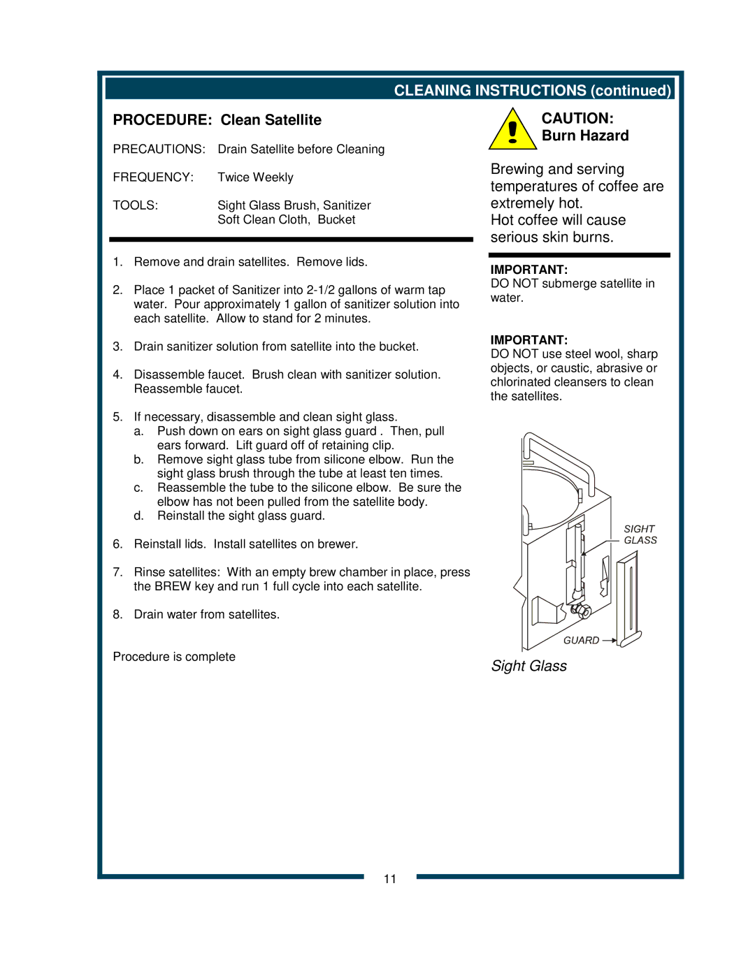 Bloomfield 9220 9221 owner manual Procedure Clean Satellite, Cleaning Instructions 