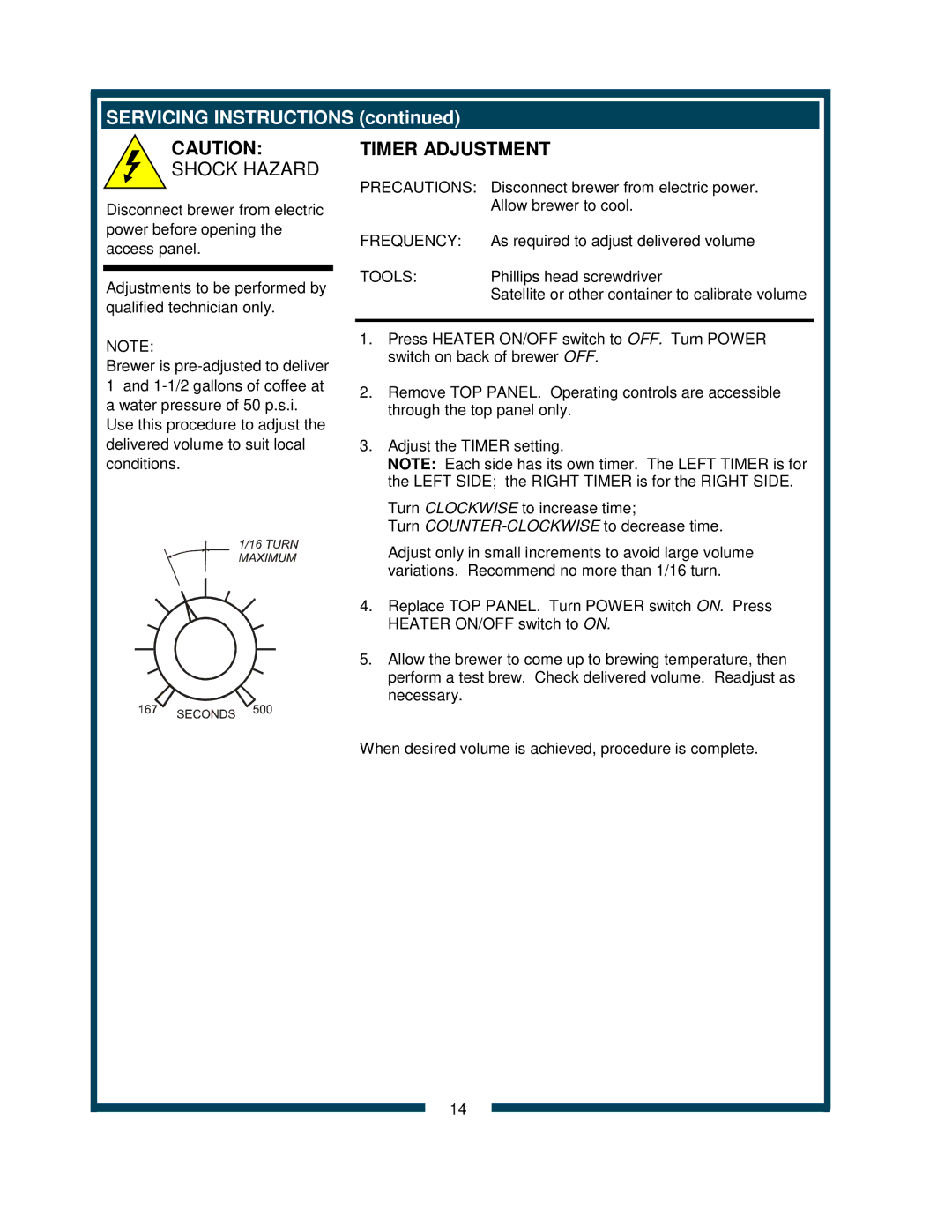 Bloomfield 9220 9221 owner manual Timer Adjustment 