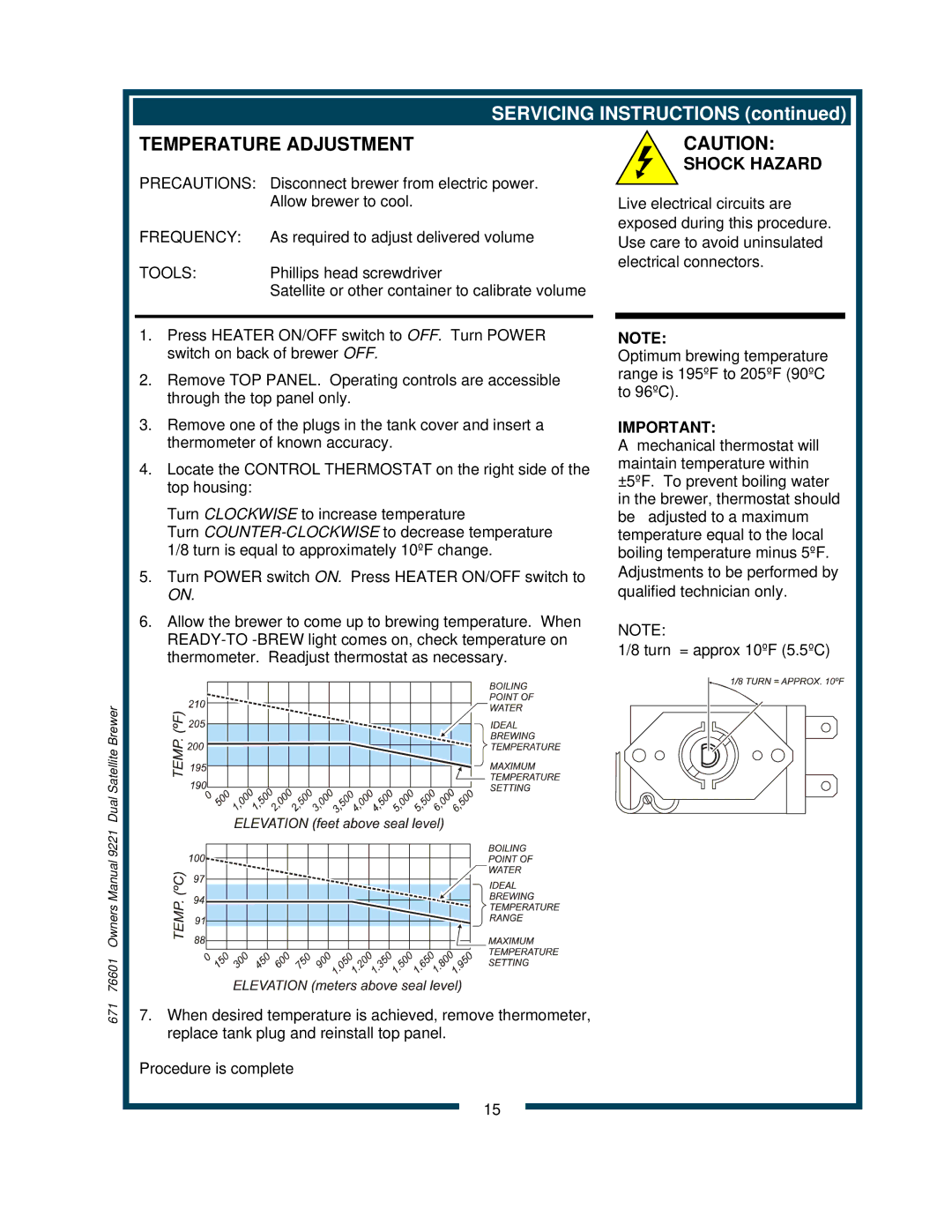 Bloomfield 9220, 9221 owner manual Temperature Adjustment 