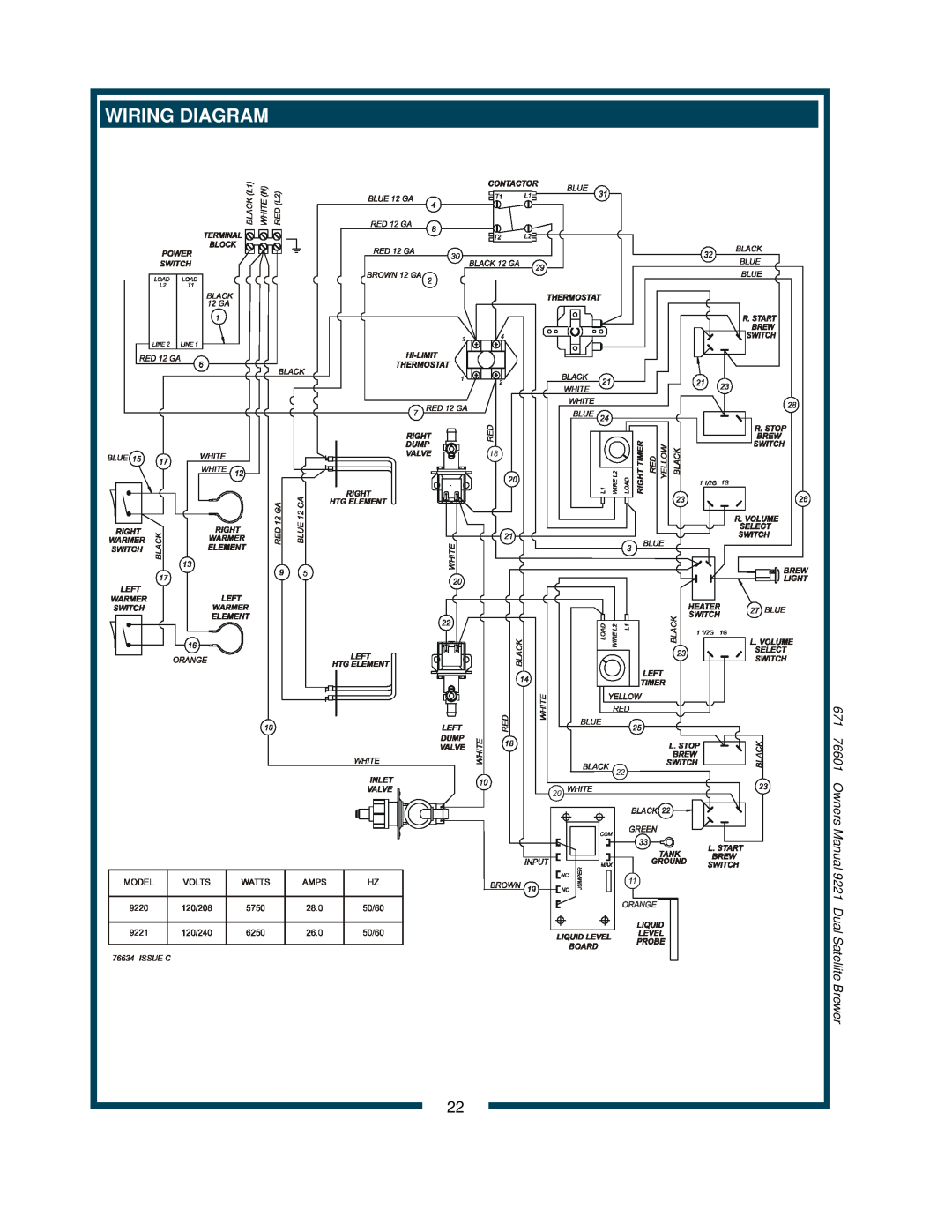 Bloomfield 9221, 9220 owner manual Wiring Diagram 