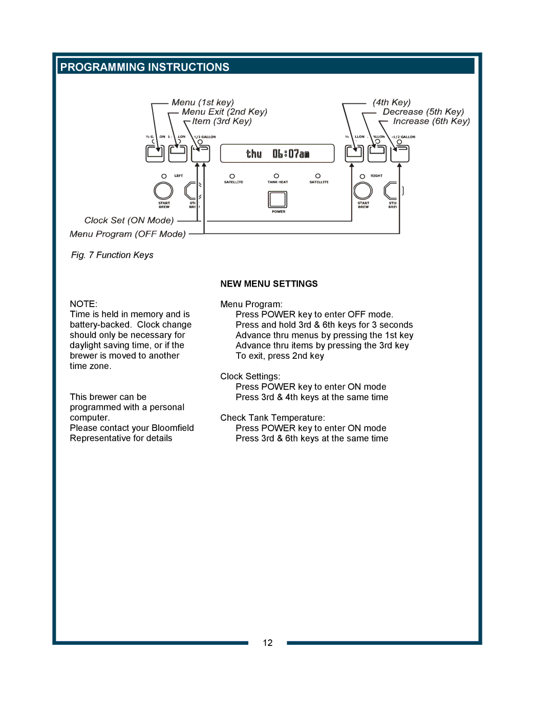 Bloomfield 9421 (SS2-HE) owner manual Programming Instructions, NEW Menu Settings 