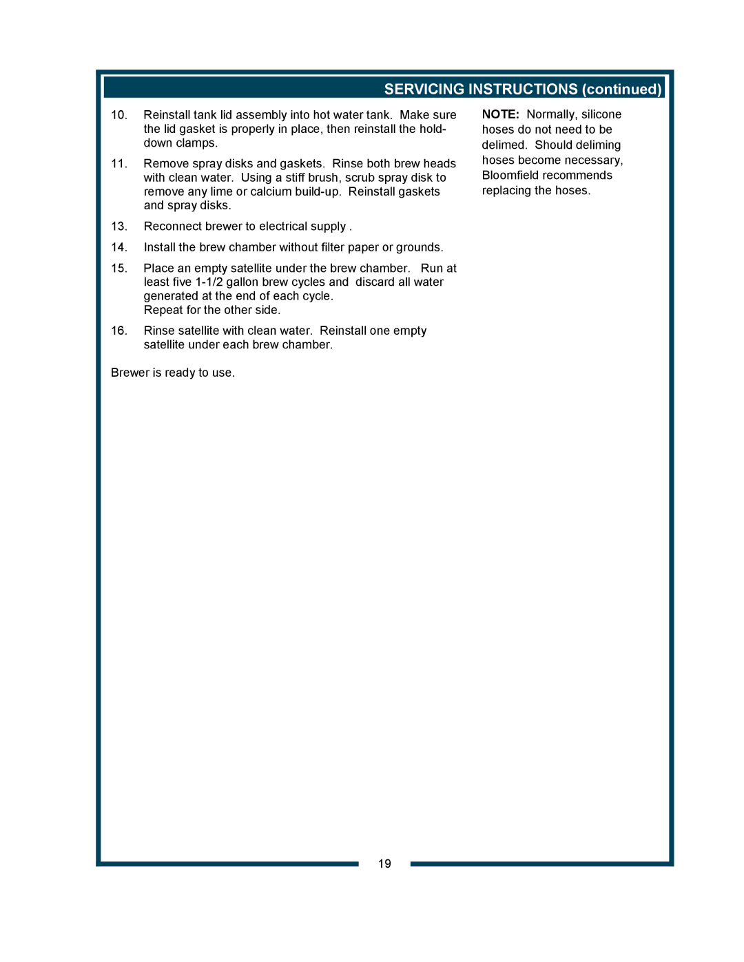 Bloomfield 9421 (SS2-HE) owner manual Servicing Instructions 