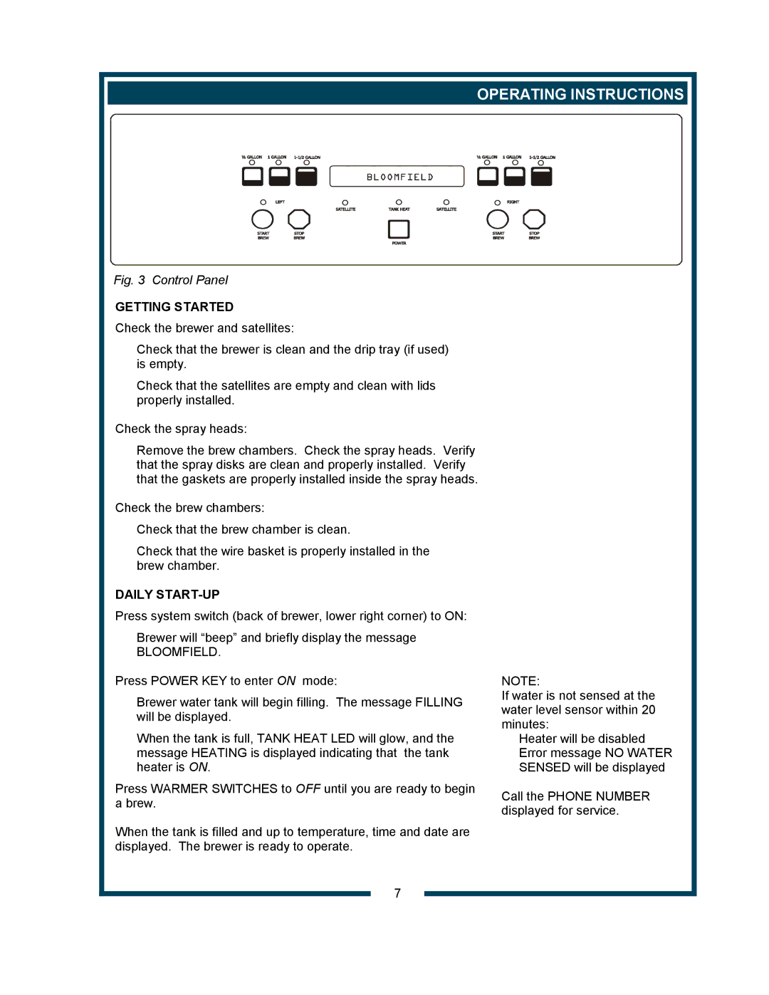 Bloomfield 9421 (SS2-HE) owner manual Operating Instructions, Getting Started, Daily START-UP 