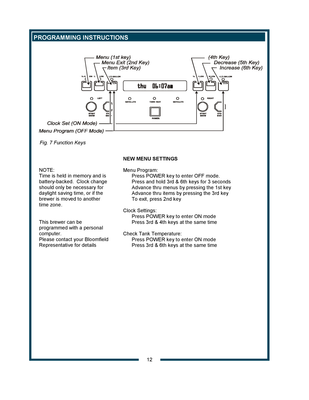 Bloomfield 9421 (SS2-HE) owner manual Programming Instructions, New Menu Settings 