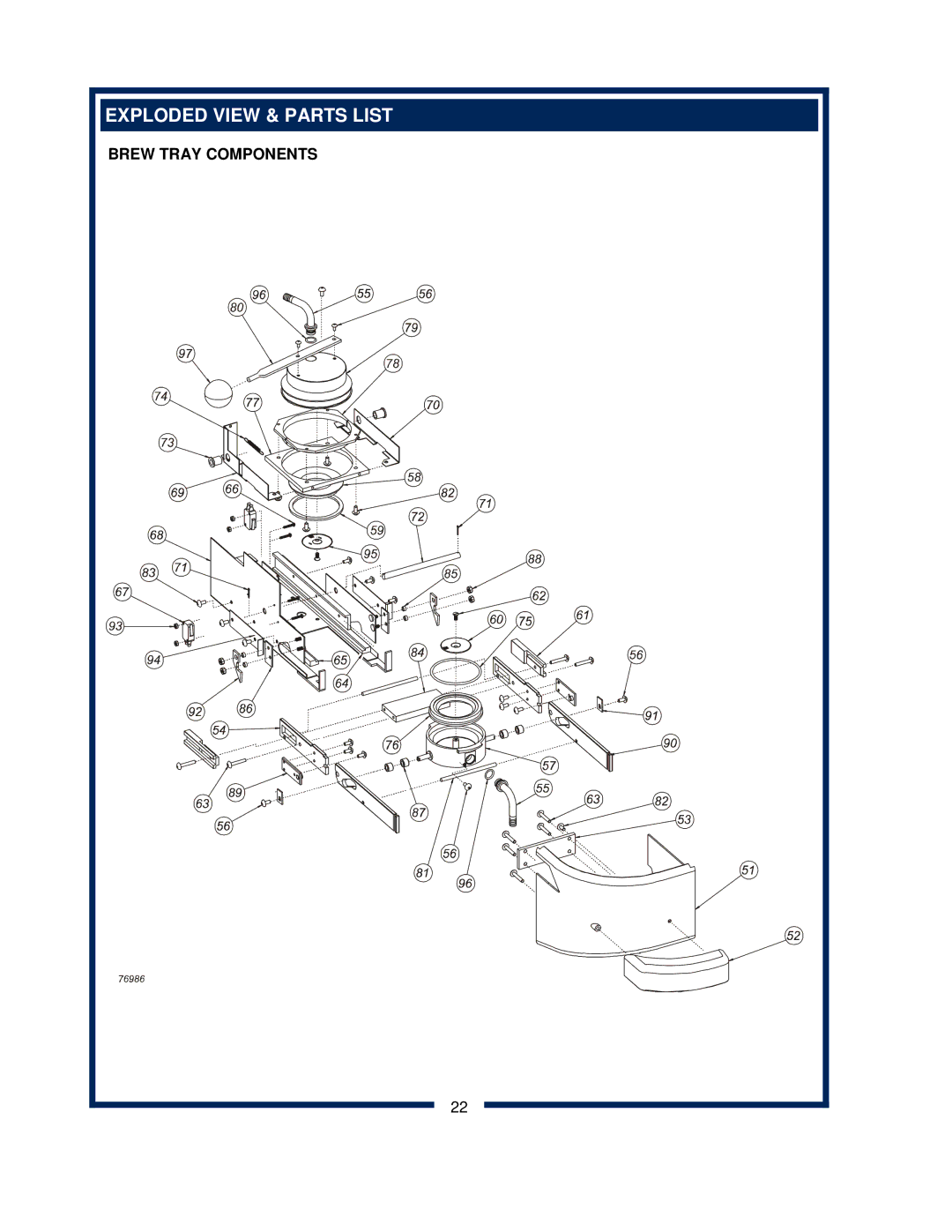 Bloomfield 9600 Single Cup owner manual Brew Tray Components 