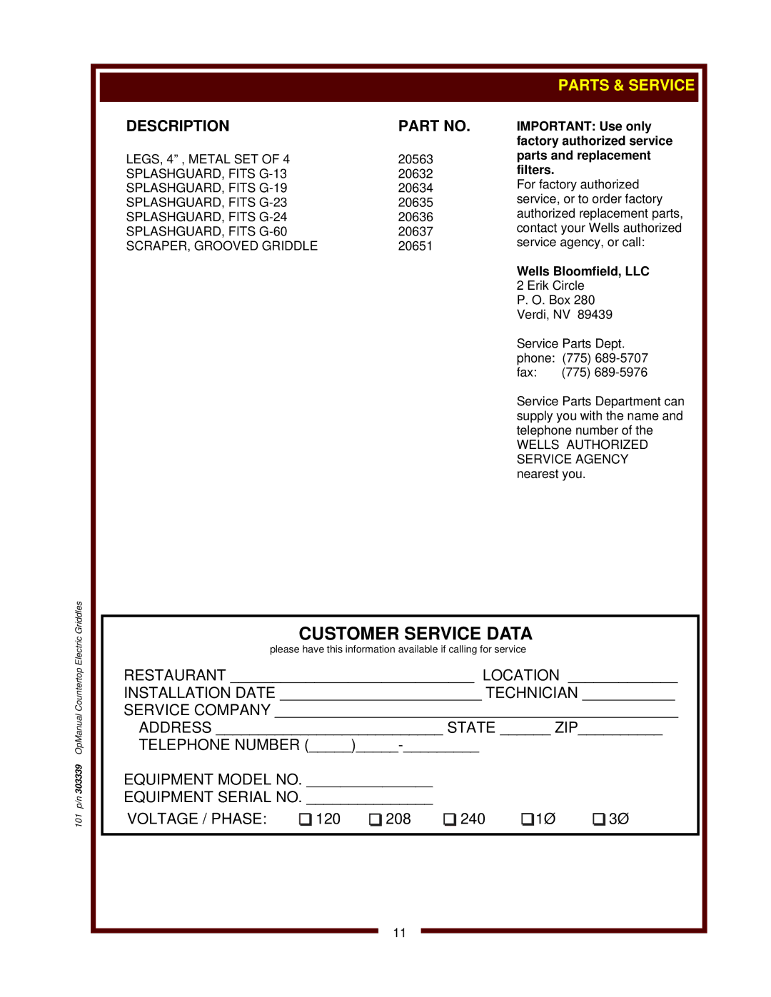 Bloomfield G-13, G60, G-23, G-24, G-19 operation manual Wells Bloomfield, LLC 