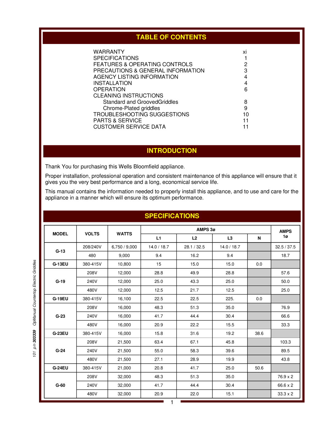 Bloomfield G-13, G60, G-23, G-24, G-19 operation manual Introduction, Amps 