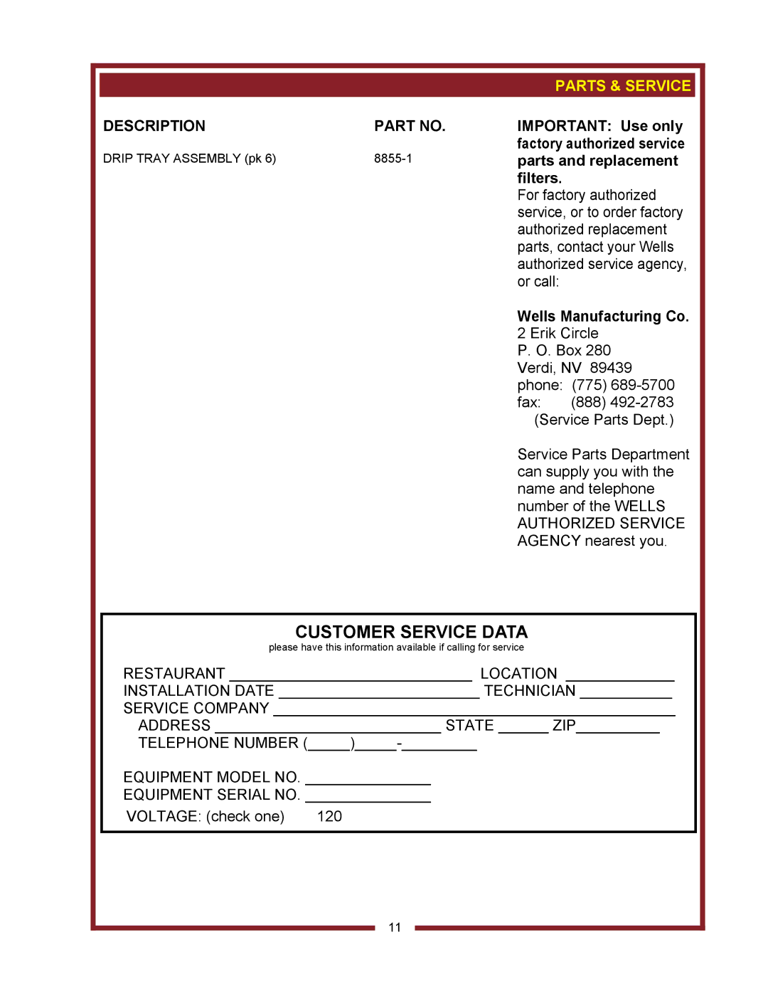 Bloomfield HD8802, HD8799 owner manual Parts & Service, Description 