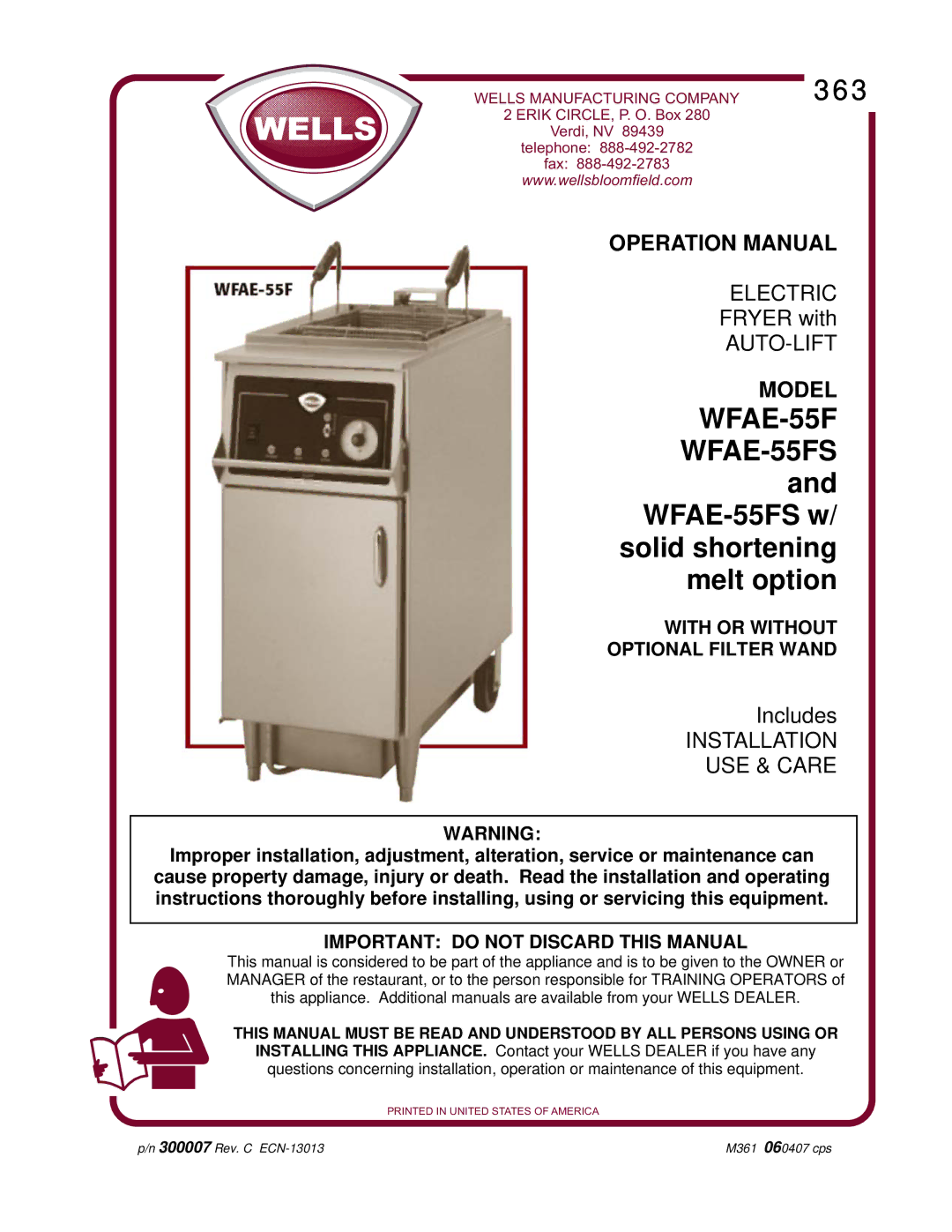 Bloomfield WFAE-55FS operation manual 