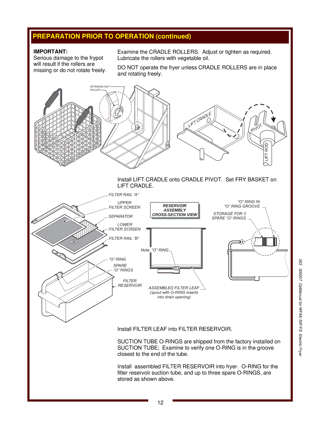 Bloomfield WFAE-55FS operation manual Lift Cradle, Reservoir 