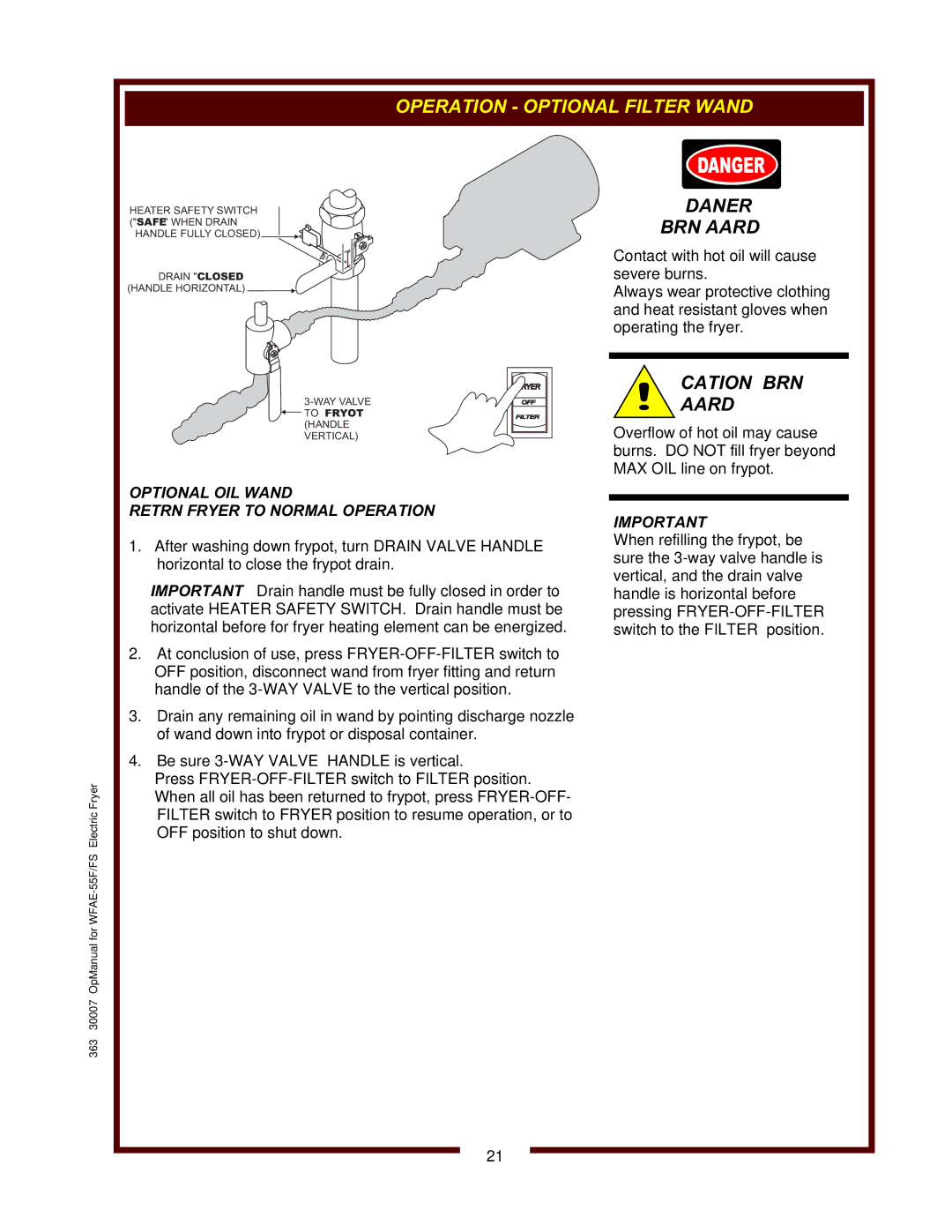 Bloomfield WFAE-55FS operation manual Heater Safety Switch 