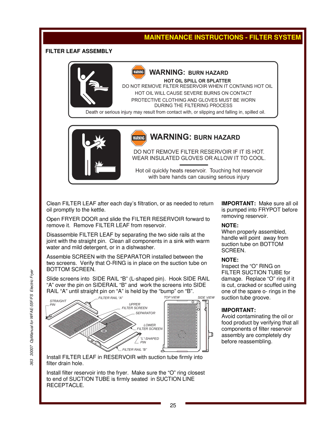 Bloomfield WFAE-55FS operation manual Filter Leaf Assembly, Bottom Screen 