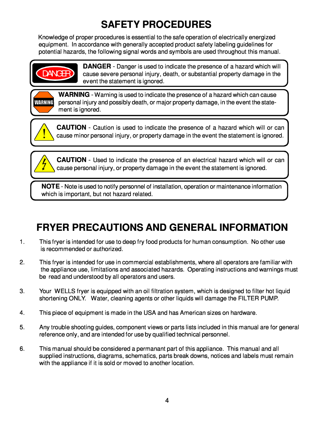 Bloomfield WFPE-30F manual Safety Procedures, Fryer Precautions And General Information 