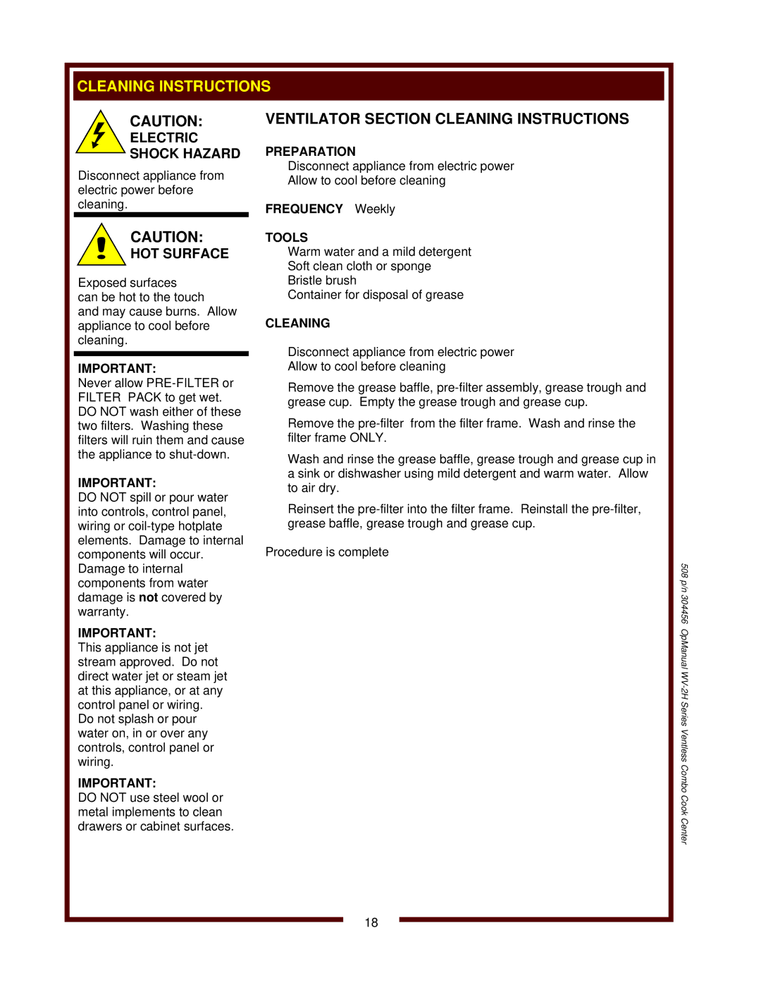 Bloomfield WV-2HFGRWT, WV-2HSGRWT operation manual Ventilator Section Cleaning Instructions, Preparation, Tools 