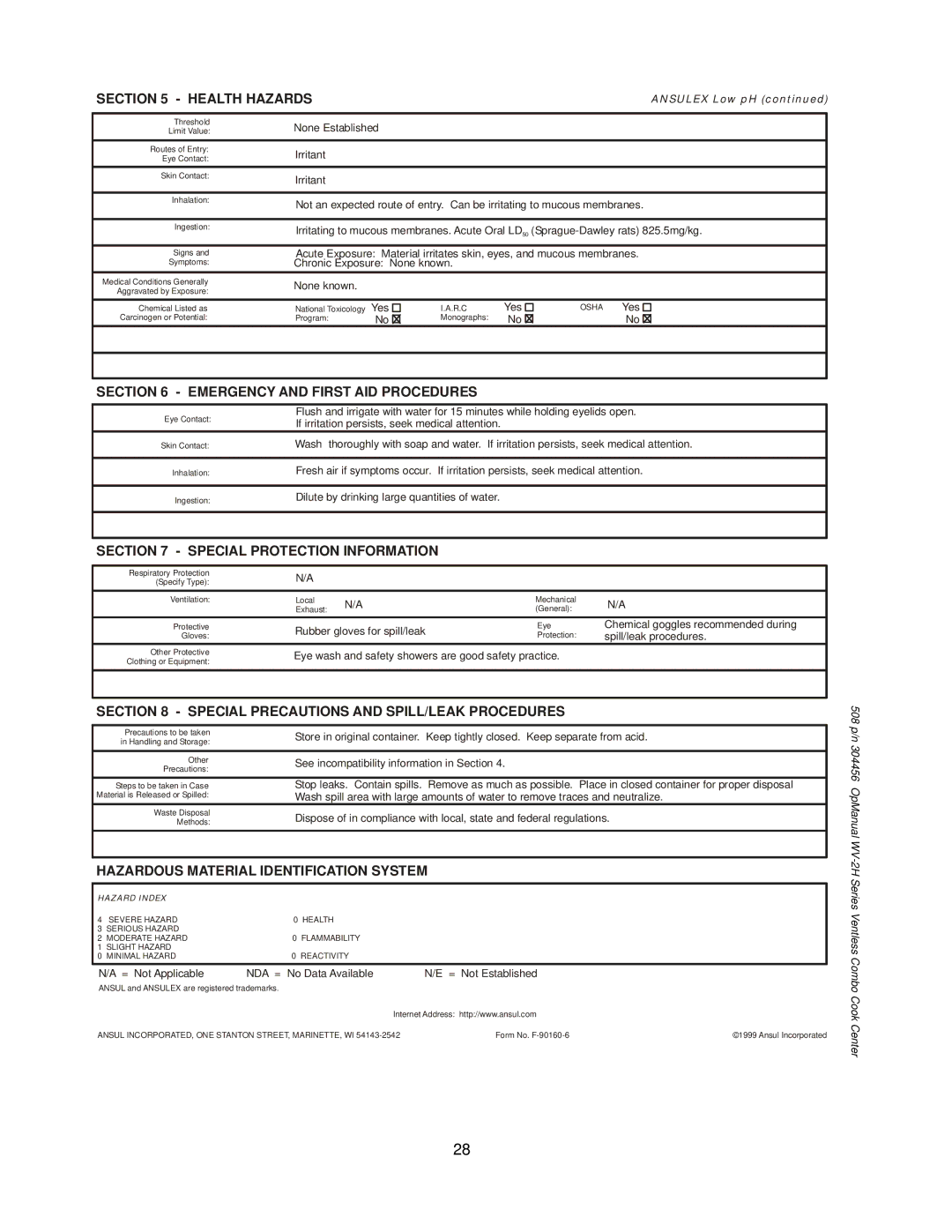 Bloomfield WV-2HSGRWT, WV-2HFGRWT operation manual Health Hazards 