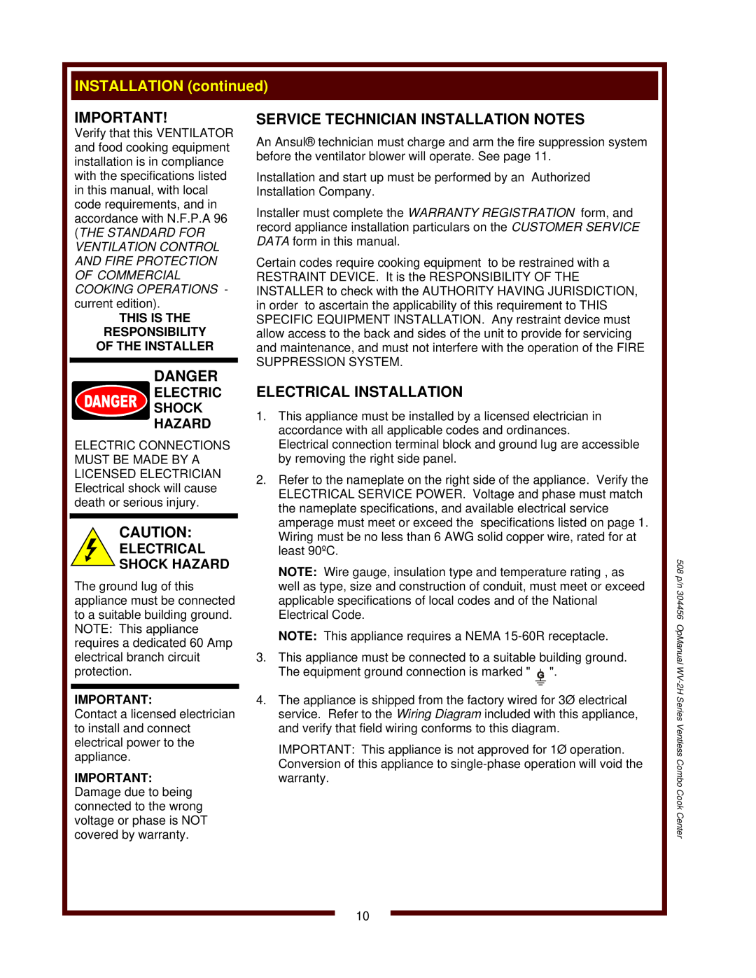 Bloomfield WV-2HSGRWT, WV-2HFGRWT operation manual 