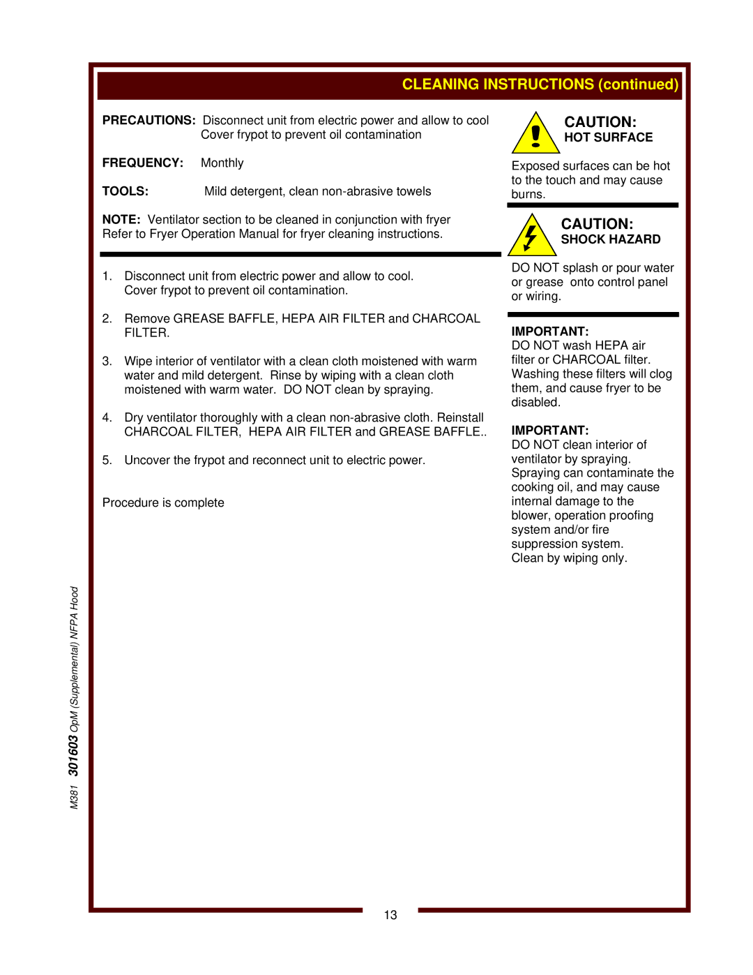 Bloomfield WVAE-30F operation manual Frequency Monthly 