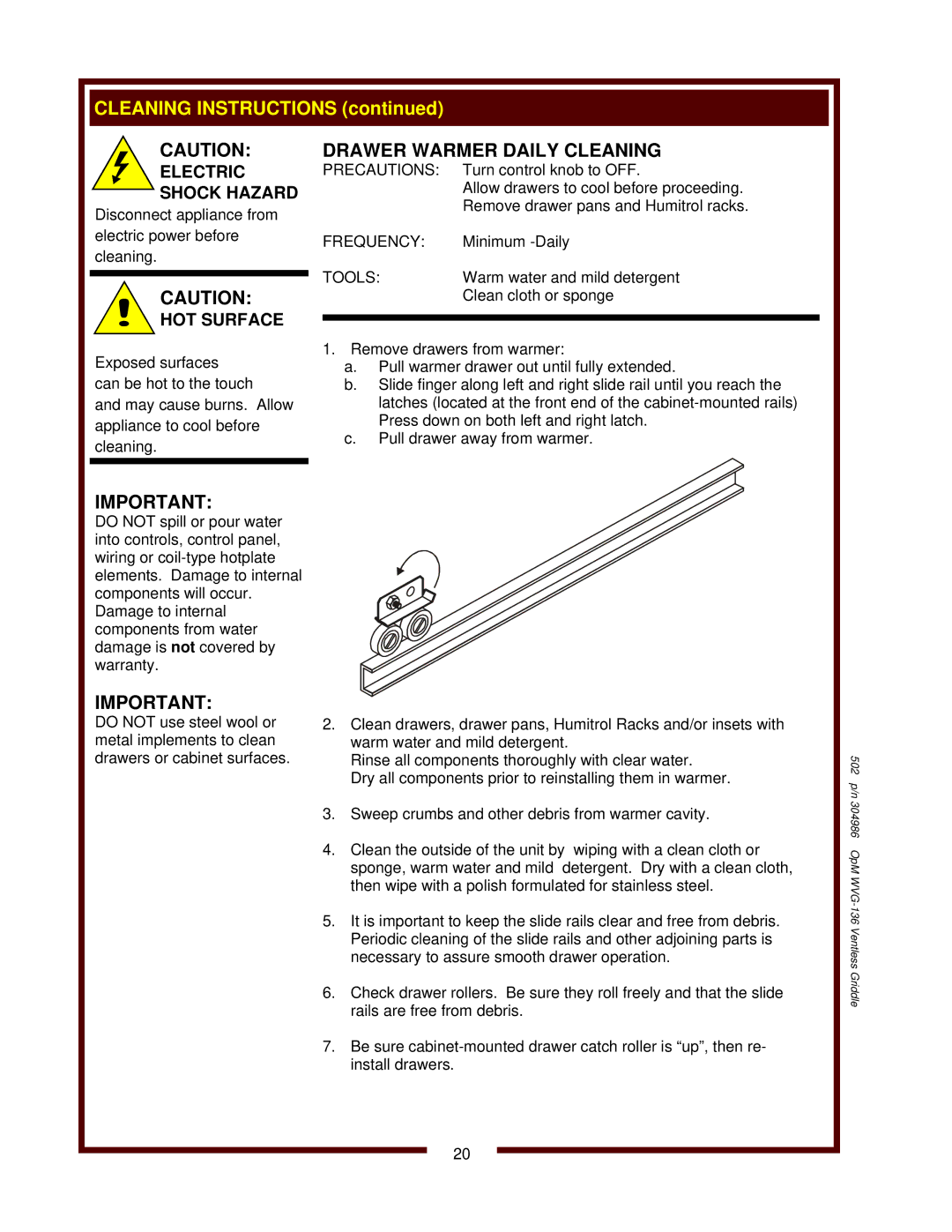 Bloomfield WVG-136RWT operation manual Cleaning Instructions 