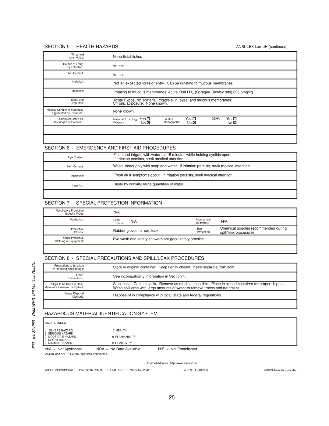 Bloomfield WVG-136RWT operation manual Health Hazards 