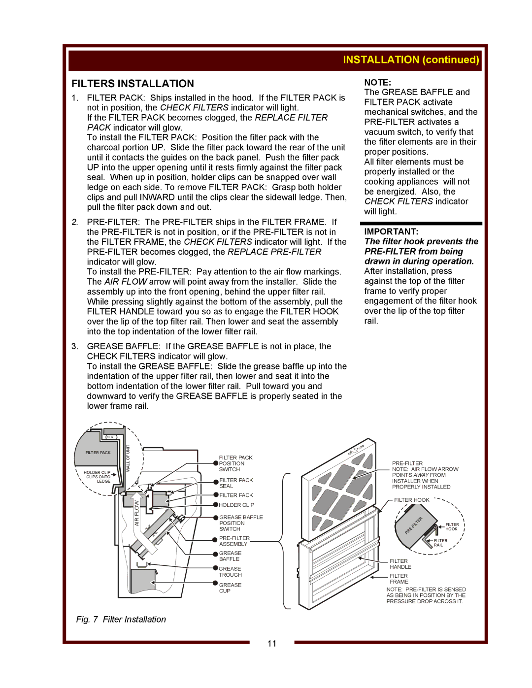 Bloomfield WVOC-2HFG, WVOC-2HSG operation manual Filters Installation, Filter Installation 