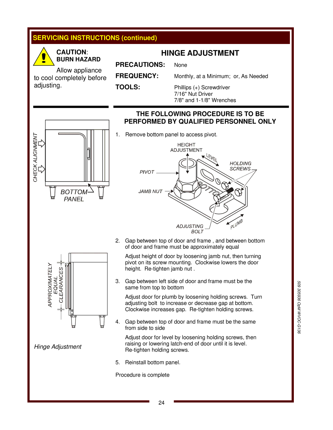 Bloomfield WVOC-G136 operation manual Precautions, Frequency, Tools 