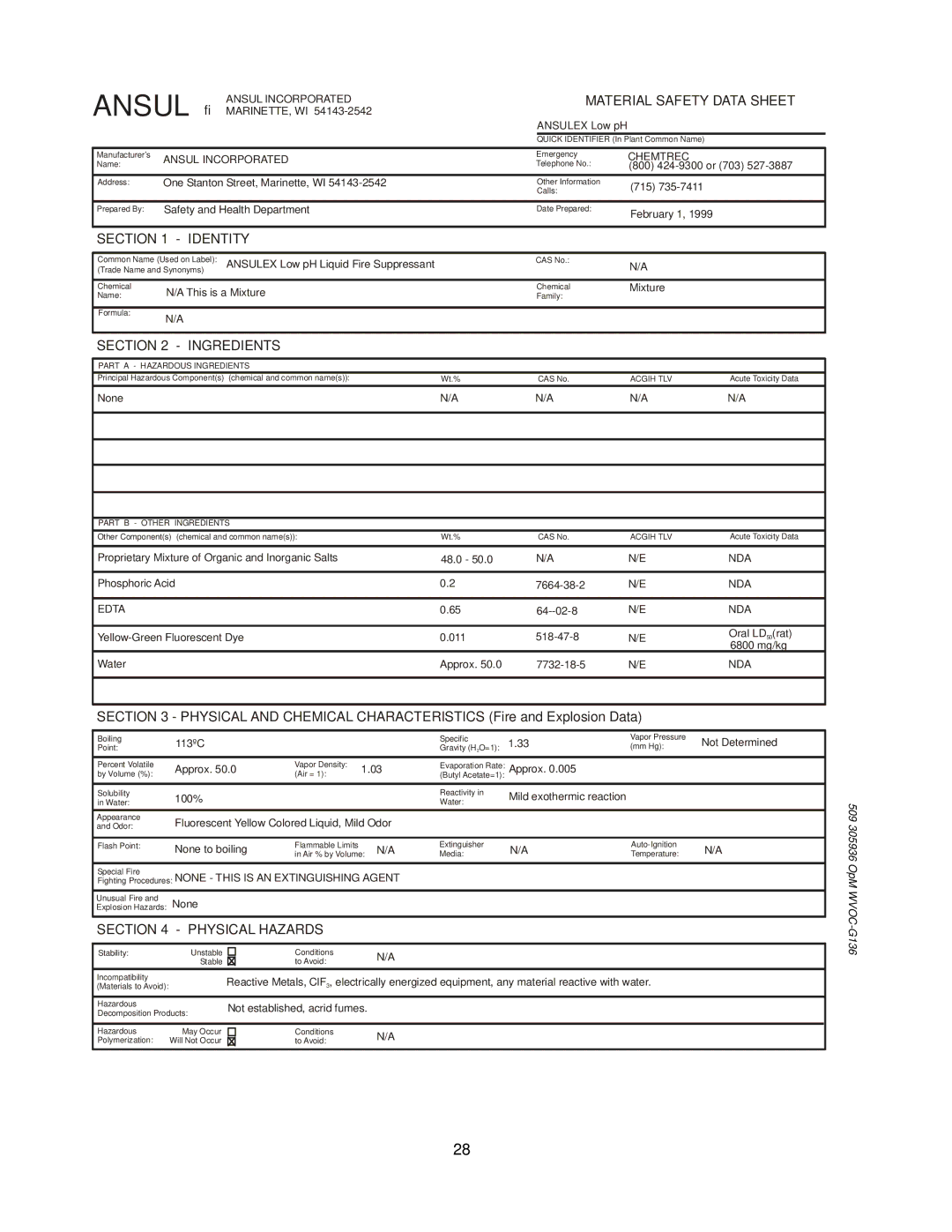 Bloomfield WVOC-G136 operation manual Ansul 