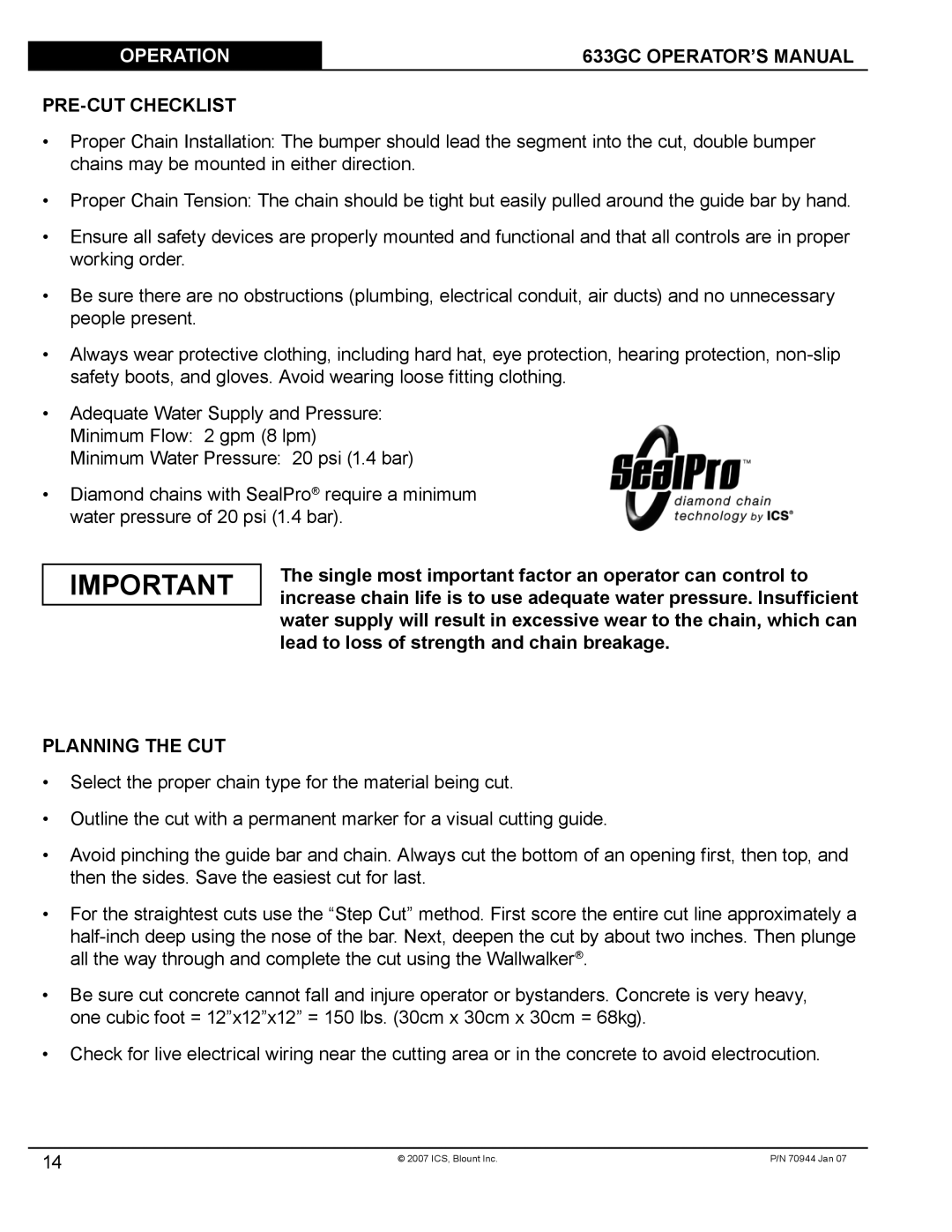 Blount 633GC manual PRE-CUT Checklist, Planning the CUT 