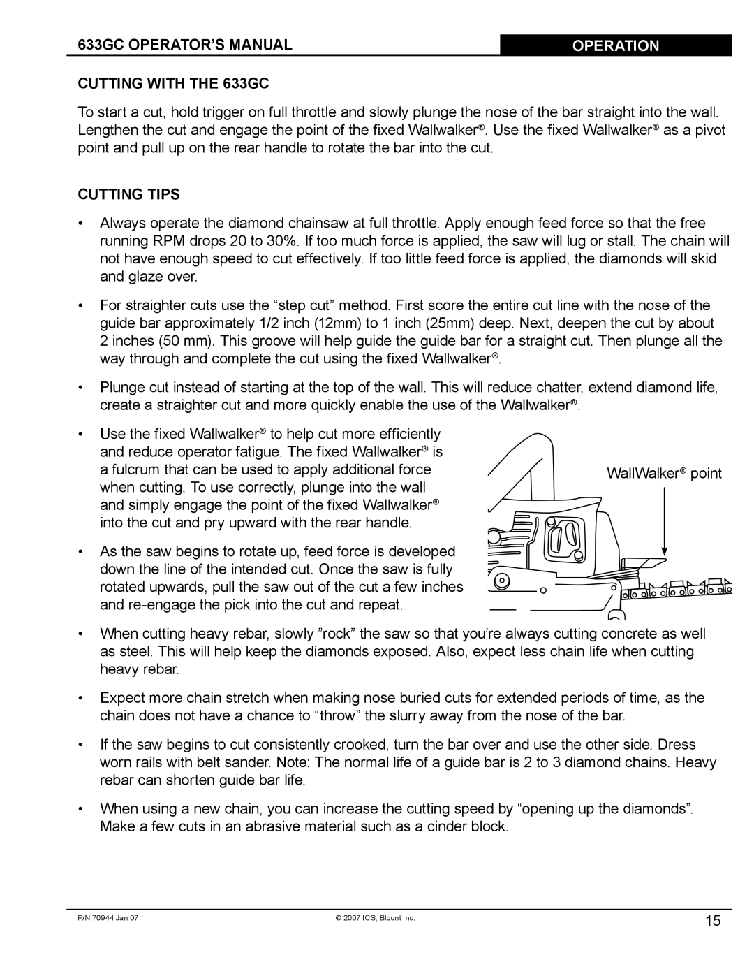 Blount manual Cutting with the 633GC, Cutting Tips 